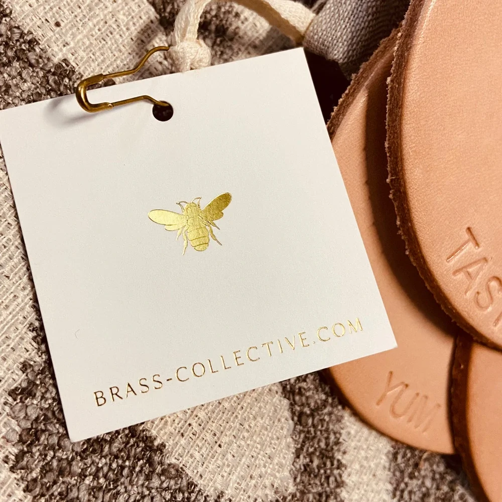 NWT Brass Collective Hand Pressed Natural Tan Leather Coasters Set of 4 - Picture 5 of 6